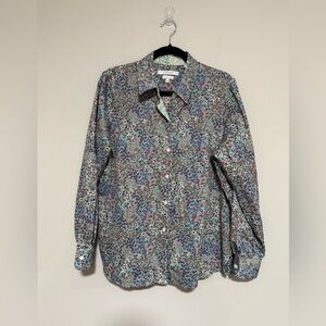 Foxcroft Wrinkle Free Floral Button Down Top Size 14 Cottage Feminine